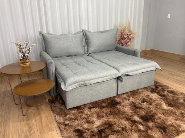 Sofá Cama Retrátil Caixa Zero Munique 2.00m - Cinza Linho - Imagem 6