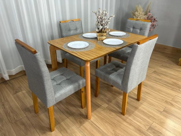 Mesa de Jantar Veneza 1.20x0.80 c/4 Cadeiras Londres - Cinamomo Laminado/Cinza Linho