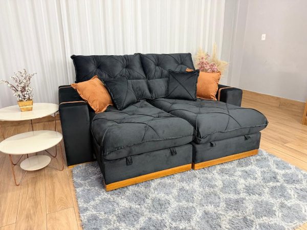 Sofá Retrátil Reclinável Pleno 2.50 - Preto Veludo