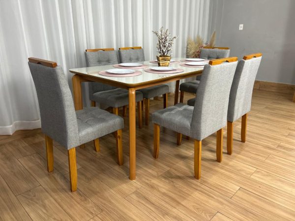 Mesa de Jantar Veneza 1.80x0.90 c/6 Cadeiras Londres - Cinamomo/Off White/Cinza Linho - Imagem 3