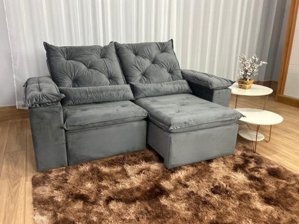 Sofá Retrátil Reclinável New Grécia 2.00m - Cinza Veludo - Imagem 2