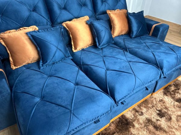Sofá Retrátil Reclinável Pleno 3 Módulos 2.60m - Azul Veludo - Imagem 6