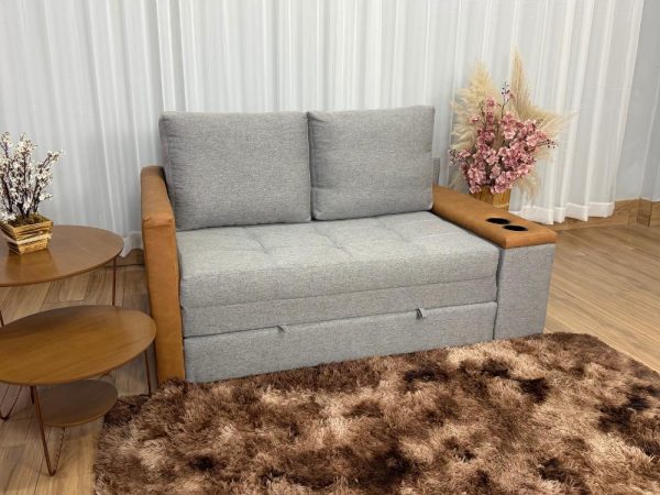 Sofa Cama Anis 1.60m - Cinza Linho/Marrom Courino