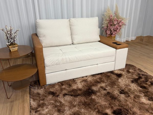 Alternative view of Sofa Cama Anis 1.60m - Bege Linho/Marrom Courino