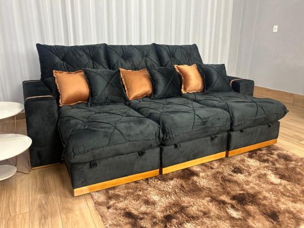 Sofá Retrátil Reclinável Pleno 3 Módulos 2.60m - Preto Veludo