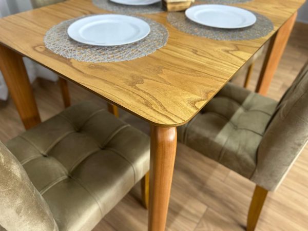 Mesa de Jantar Veneza 1.20x0.80 c/4 Cadeiras Londres - Cinamomo Laminado/Avelã Veludo - Imagem 4