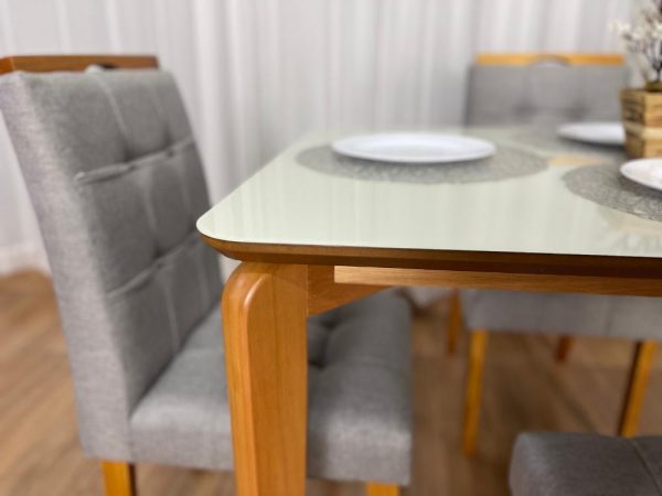 Mesa de Jantar Veneza 1.20x0.80 c/4 Cadeiras Londres - Cinamomo/Off White/ Cinza Linho - Imagem 2