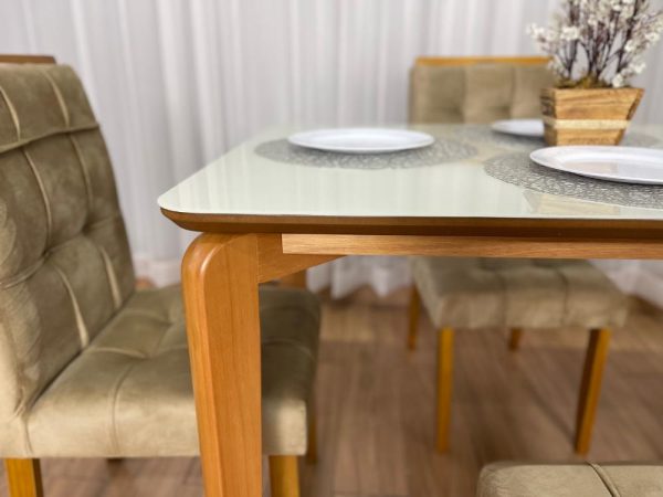 Mesa de Jantar Veneza 1.20x0.80 c/4 Cadeiras Londres - Cinamomo/Off White/Avelã Veludo - Imagem 3