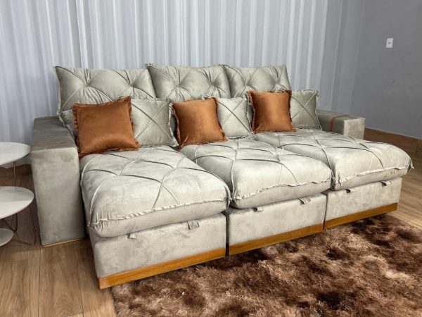 Sofá Retrátil Reclinável Pleno 3 Módulos 2.60m - Capuccino Veludo