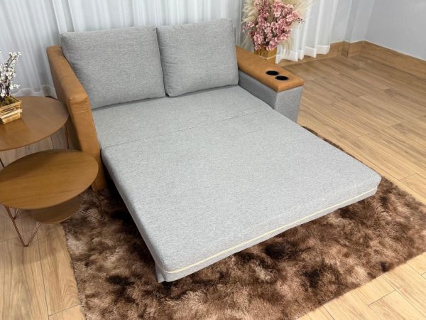 Alternative view of Sofa Cama Anis 1.60m - Cinza Linho/Marrom Courino