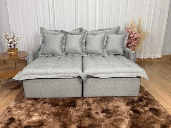 Sofá Cama Retrátil Caixa Zero Munique 1.80m - Cinza Linho - Imagem 5
