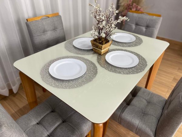 Mesa de Jantar Veneza 1.20x0.80 c/4 Cadeiras Londres - Cinamomo/Off White/ Cinza Linho - Imagem 4