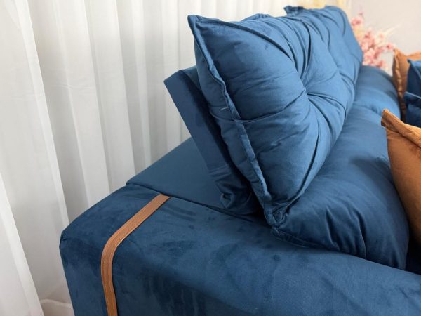 Sofá Retrátil Reclinável Pleno 2.10m - Azul Veludo - Imagem 4