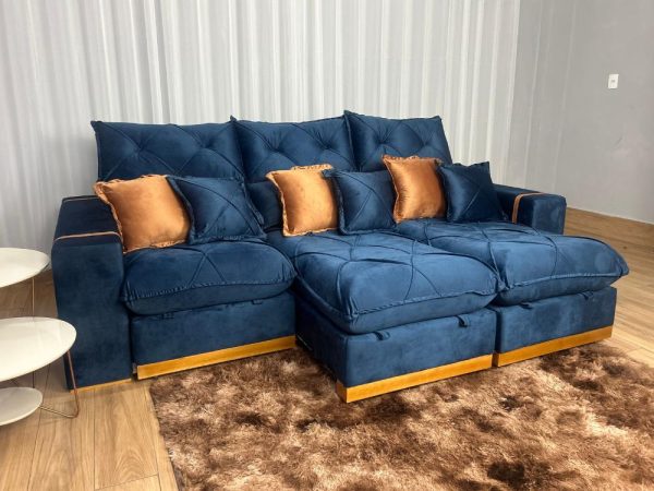 Sofá Retrátil Reclinável Pleno 3 Módulos 2.60m - Azul Veludo - Imagem 2