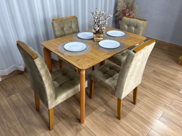 Mesa de Jantar Veneza 1.20x0.80 c/4 Cadeiras Londres - Cinamomo Laminado/Avelã Veludo - Imagem 2