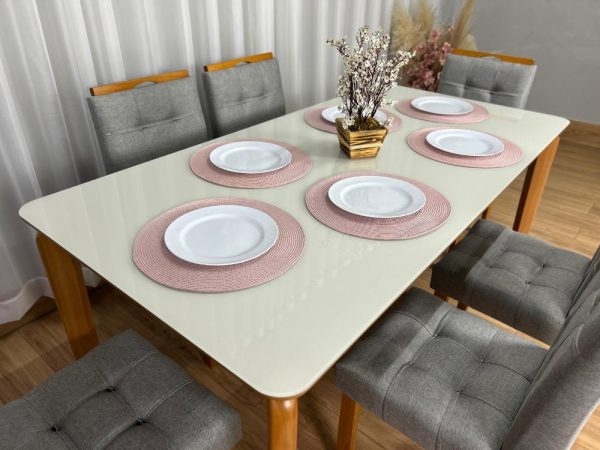 Mesa de Jantar Veneza 1.80x0.90 c/6 Cadeiras Londres - Cinamomo/Off White/Cinza Linho - Imagem 4