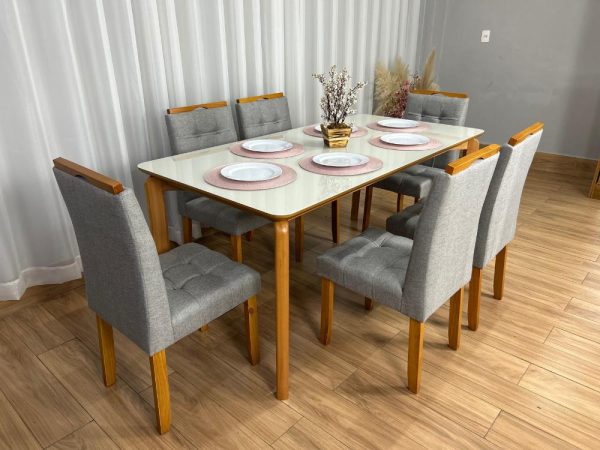 Alternative view of Mesa de Jantar Veneza 1.80x0.90 c/6 Cadeiras Londres - Cinamomo/Off White/Cinza Linho