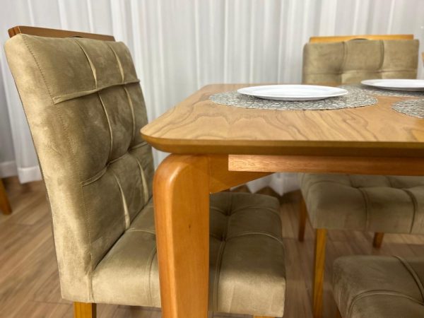 Mesa de Jantar Veneza 1.20x0.80 c/4 Cadeiras Londres - Cinamomo Laminado/Avelã Veludo - Imagem 5