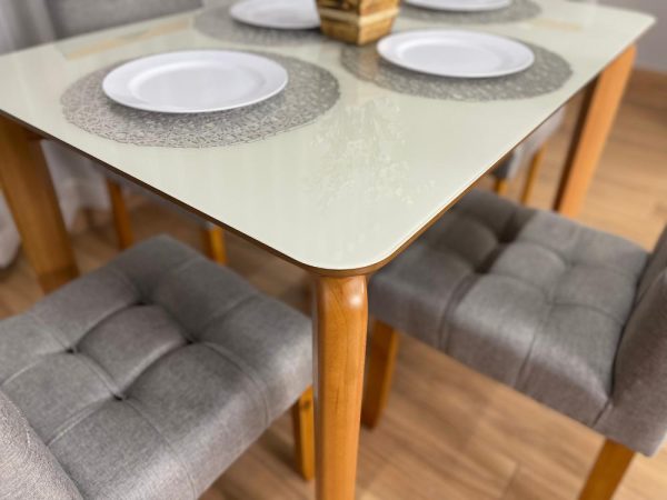 Mesa de Jantar Veneza 1.20x0.80 c/4 Cadeiras Londres - Cinamomo/Off White/ Cinza Linho - Imagem 3