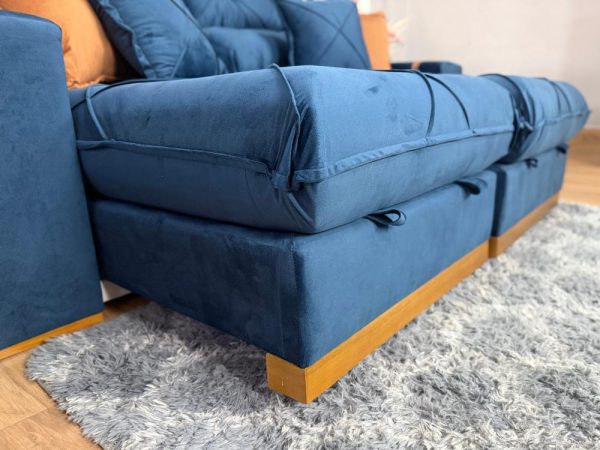 Sofá Retrátil Reclinável Pleno 2.30m - Azul Veludo - Imagem 5