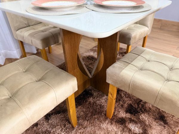 Mesa de Jantar Madri 0.90x0.90 Com 4 Cadeiras Londres - Cinamomo/Off white/Avelã - Imagem 3