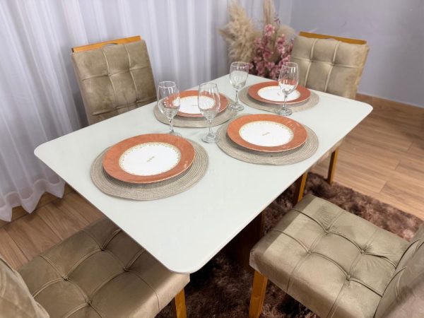 Mesa de Jantar Madri 1.20x0.80 Com 4 Cadeiras Londres - Cinamomo/Off white/Avelã Veludo - Imagem 4