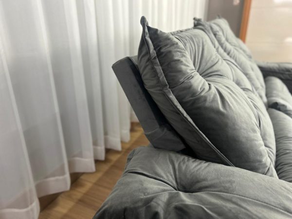 Sofá Retrátil Reclinável New Grécia 2.00m - Cinza Veludo - Imagem 5