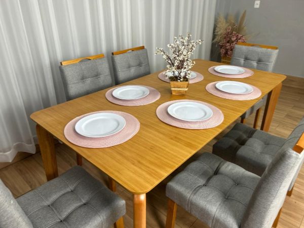 Mesa de Jantar Veneza 1.80x0.90 c/6 Cadeiras Londres - Cinamomo Laminado/Cinza Linho - Imagem 4