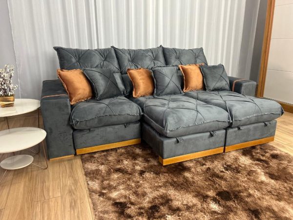 Sofá Retrátil Reclinável Pleno 3 Módulos 2.90m - Cinza Veludo - Imagem 3