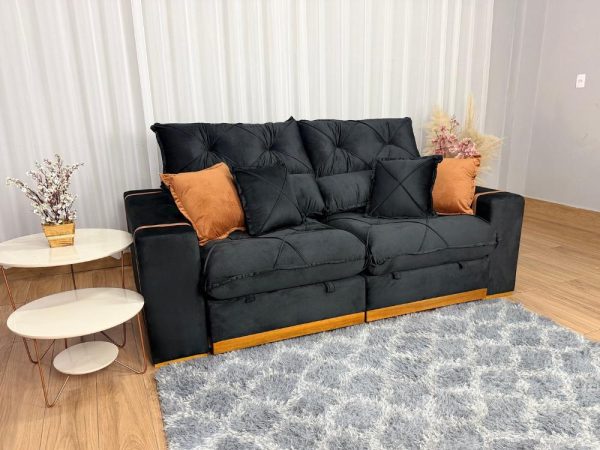 Sofá Retrátil Reclinável Pleno 2.10m - Preto Veludo - Imagem 2