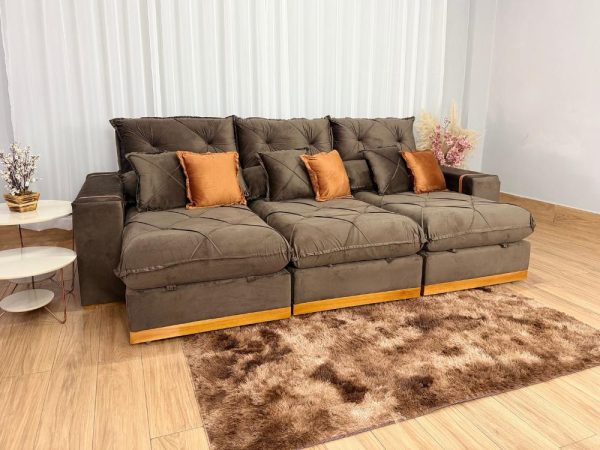 Sofá Retrátil Reclinável Pleno 3 Módulos 2.60m - Marrom Veludo - Imagem 4