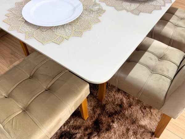 Mesa de Jantar Madri 1.60x0.80 Com 6 Cadeiras Londres - Cinamomo/Off white/Avelã - Imagem 5