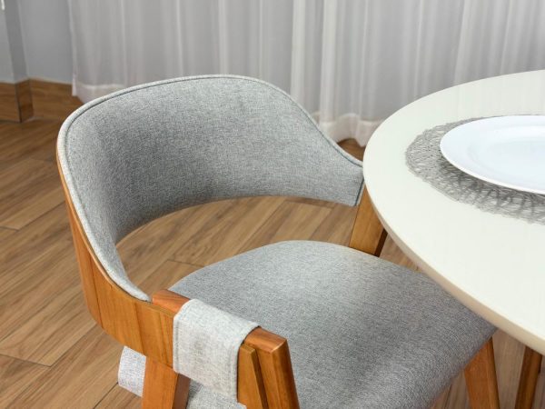 Mesa de Jantar Bali Circular 1.10x1.10m c/4 Cadeiras Pérola  - Cinamomo/Off White/Cinza Linho - Imagem 7
