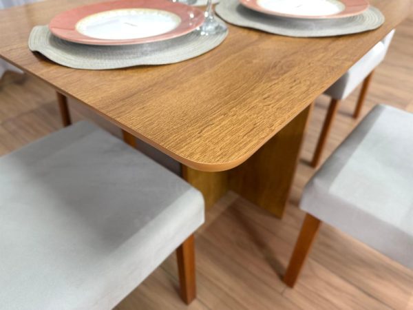 Mesa de Jantar Salinas 1.20x0.80 s/Vidro c/4 Cadeiras Isa - Cinamomo/Bege Veludo - Imagem 3