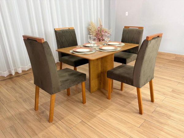 Mesa de Jantar Salinas 1.20x0.80 s/Vidro c/4 Cadeiras Isa - Cinamomo/Marrom Veludo - Imagem 5