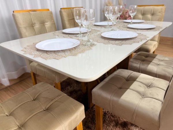 Mesa de Jantar Madri 1.60x0.80 Com 6 Cadeiras Londres - Cinamomo/Off white/Avelã - Imagem 4