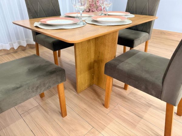 Mesa de Jantar Salinas 1.20x0.80 s/Vidro c/4 Cadeiras Isa - Cinamomo/Marrom Veludo - Imagem 2