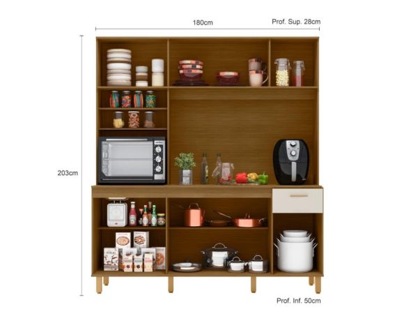 Armário Kit de Cozinha Núria 9 Portas 1 Gaveta - Freijo Ripado/Off white - Imagem 3