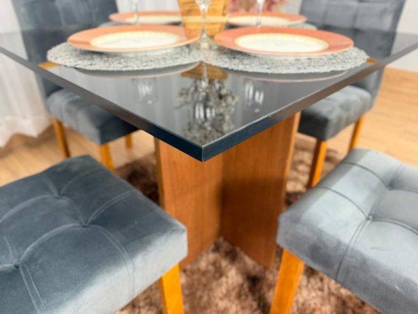 Mesa de Jantar Los Angeles 0.90x0.90 c/ 4 Cadeiras Londres - Cinamomo/Preto/Cinza Veludo - Imagem 3