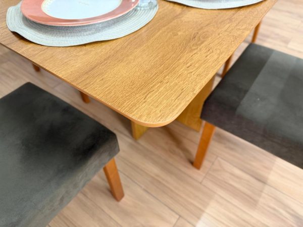Mesa de Jantar Salinas 1.20x0.80 s/Vidro c/4 Cadeiras Isa - Cinamomo/Marrom Veludo - Imagem 3