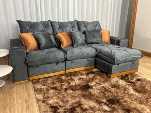 Sofá Retrátil Reclinável Pleno 3 Módulos 3.20m - Cinza Veludo - Imagem 3