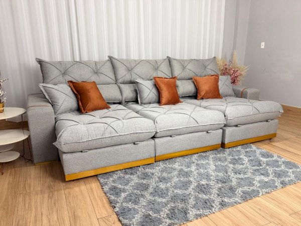 Sofá Retrátil Reclinável Pleno 3 Módulos 2.90m - Cinza Linho