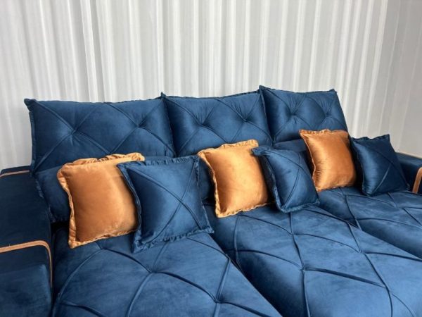 Sofá Retrátil Reclinável Pleno 3 Módulos 3.20m - Azul Veludo - Imagem 5