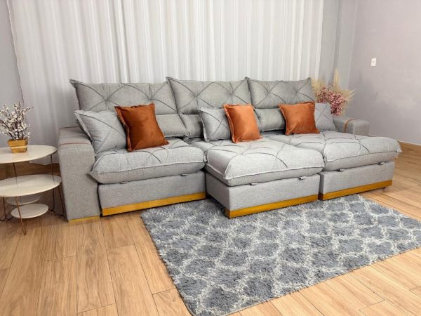 Sofá Retrátil Reclinável Pleno 3 Módulos 3.20m - Cinza Linho - Imagem 3