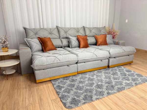 Sofá Retrátil Reclinável Pleno 3 Módulos 3.20m - Cinza Linho - Imagem 4
