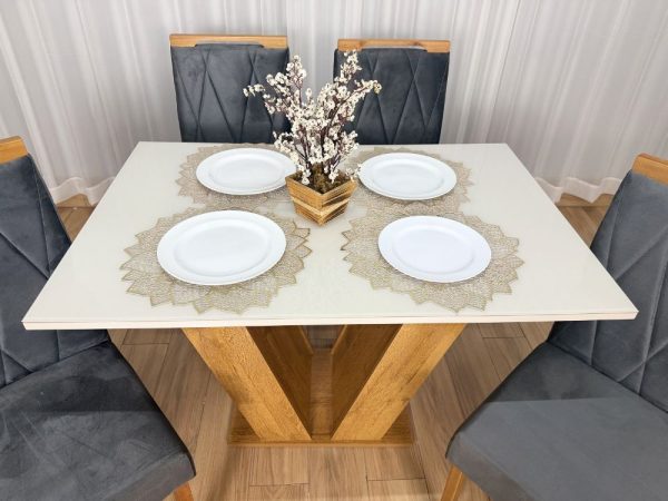 Mesa de Jantar Classic 1.20x0.80 Com 4 Cadeiras Isa - Cinamomo/Off White/Cinza - Imagem 6