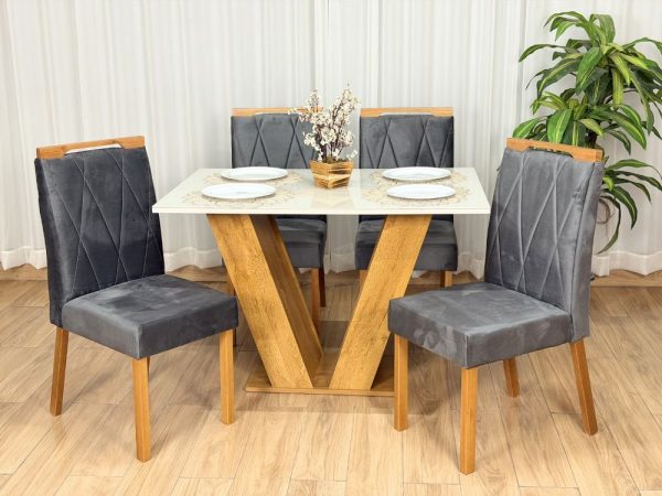 Alternative view of Mesa de Jantar Classic 1.20x0.80 Com 4 Cadeiras Isa - Cinamomo/Off White/Cinza