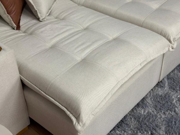 Sofá Cama Retrátil Reclinável Gabriela 2,30m - Bege Linho/Marrom Courino - Imagem 6