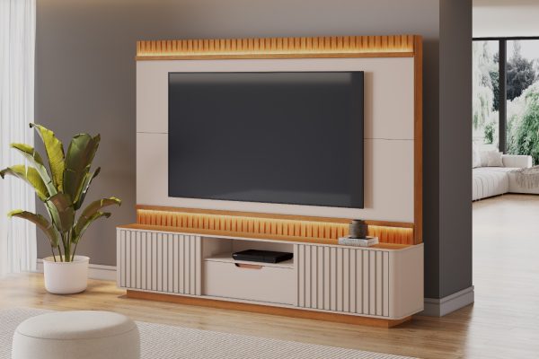 Alternative view of Home Atena 2,10m 85" - Off White/Cinamomo