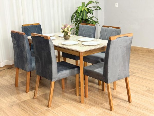 Mesa de Jantar Alegra 1.60x0.80 Com 6 Cadeiras Isa - Cinamomo/Off White/Cinza - Imagem 4